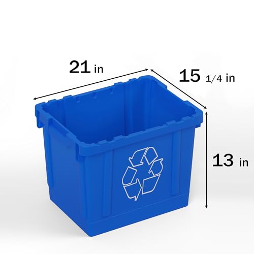 14 Gallon Rectangular Blue Recycling Bin | Inside Outside Curbside | Stackable Box for Paper Plastic