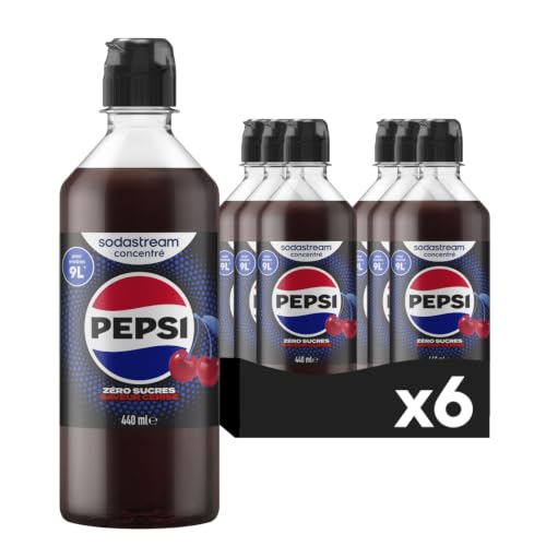 Sodastream Lot de 6 Concentrés Pepsi Cherry Zéro Sucres pour Machine à Eau Pétillante et Soda | Préparez jusqu'à 9 Litres de Pepsi Cherry Zéro Sucres en Quelques Secondes, 440ml