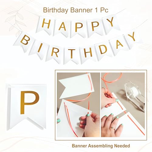 Image of Golden, White, Confetti balloons with happy birthday banner and 1 no foil balloon for 1st birthday decoration, kids party decoration, home decoration items