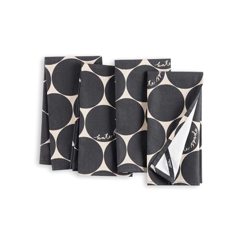 Image of kate spade new york Joy Dot Cloth Napkins 4-Pack Set, 100% Cotton, Machine Washable, Black /Beige, 20 inchx20 inch