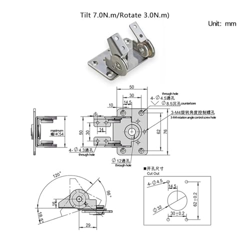 Charnière à couple réglable rotative avec axe double pour un maintien parfait - 4
