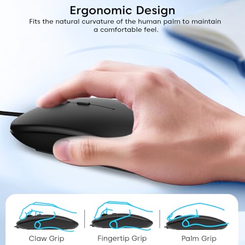 Image of Sounce Glide Ergonomic USB Wired Mouse with 1200 DPI Optical Sensor, 3 Button Plug and Play Design, Ambidextrous Comfy Grip and High Precision Tracking for PC Laptop Desktop SmartUsers (Black) Edition