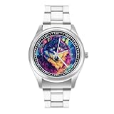 Wild Wolf - Orologio da polso al quarzo in acciaio inox, con numeri arabi, per uomo e donna