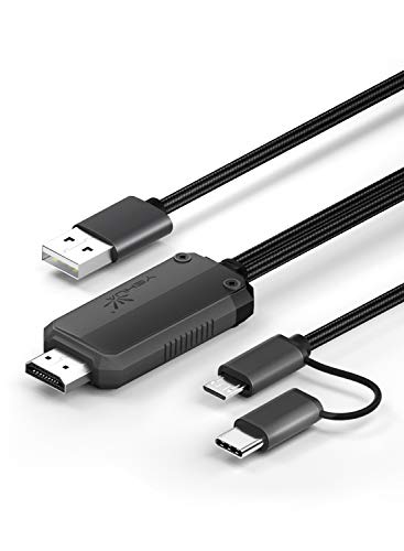 YEHUA USB C/Micro USB zu HDMI Kabel 2-in-1, 6,6 Fuß MHL zu HDMI Adapter 1080P HD HDTV TikTok Spiegelung für Xiaomi/Oneplus/Huawei Alle Smartphones zu TV/Projektor/Monitor