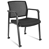 CLATINA Mesh Back Guest Reception Arm Chairs with Wheels, Waiting Room Chairs with Upholstered Fabri