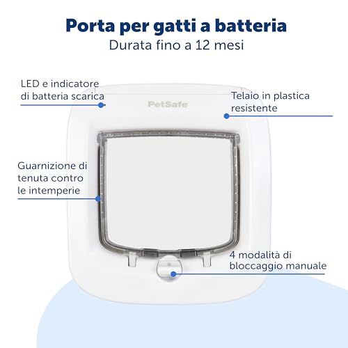 PetSafe Gattaiola con microchip, porticina per animali domestici a batteria, chiusura a 4 vie e installazione semplificata, bianco - 6