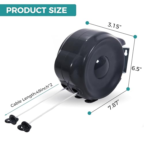 SUPTINWEAR Retractable Clothesline Dual Lines 99FT Total, Double Laundry Line Wall Mounted, Heavy Duty Dual Clothesline for Indoor Outdoor Drying, Bathroom Balcony Patio RV Camping by SUPTINWEAR - Used condition - Image 2