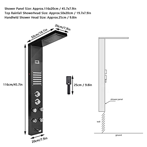 Luqeeg Stainless Steel Shower Panel Tower System, Led Rainfall Waterfall Shower Head, Handheld Sprayer, 4 Body Massage Jets, Wall Mount Shower Column For Bathroom Hotel #TOP6
