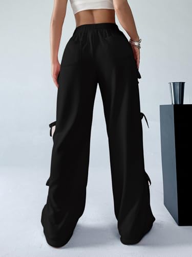 Verdusa Women's Baggy Sweatpants Elastic Waist Casual Bow Wide Leg Pants with Pocket Y2K Going Out Travel Pants3
