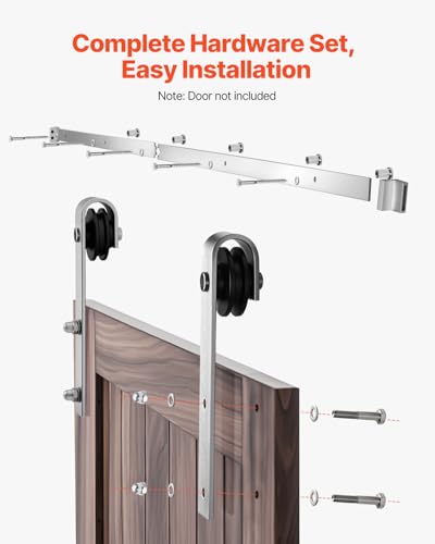 Miniatura 5 de Vevor Kit De Herrajes Para Puerta Corrediza De Granero 1,5 M Riel De Acero Al Carbono Para Una Sola Puerta Ancho Máximo De 762 Mm Espesor De 34,92-44,45 Mm Carga De 150 Kg Para Hogar, Plata Mate