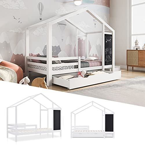Cama infantil de 90x200 cm en madera maciza de pino blanco con somier y dos cajones 3