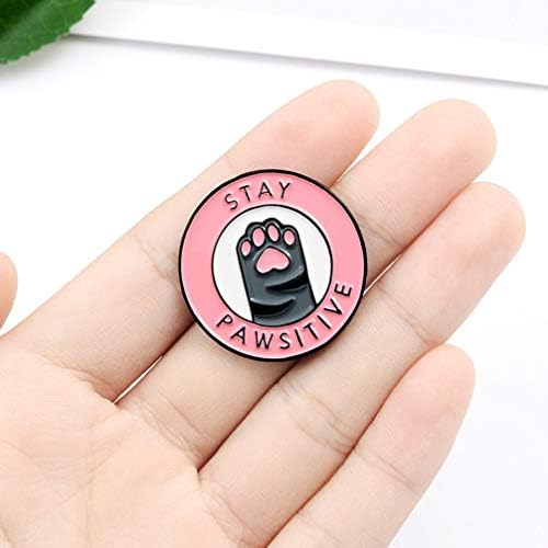 Holibanna Cartoon Cat Brooches Enamel Pin Stay Pawsitive Claw Paw Pattern Novelty Breastpin Badge Collar Lapel Brooch Pin Clothes Bag Accessory