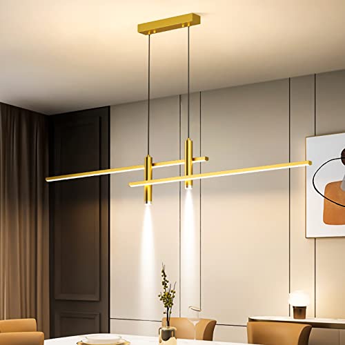 Iluminação pendente LED Regulável Moderna para Ilha de Cozinha, Lustre LED Linear com Holofote, Luz