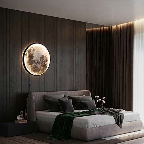 Image of Modern Moon Wall Sconce Lighting, Dimmable Nightlight with Remote Control, Plug in Wall Lamp, Decorative Moon Light for Living Room Hallway (23.6 inch)