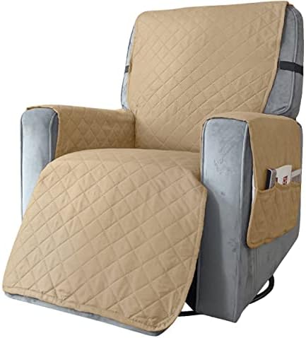 Waterproof Reversible Recliner Slipcovers Sand Color Recliner Chair Cover Width Up to 25 Inch With Side Pocket Non Slip Washable Furniture Protector With Elastic Strap For Kids Dogs(Sand Color, Small)