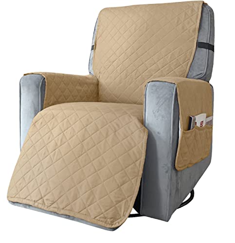 Waterproof Reversible Recliner Slipcovers Sand Color Recliner Chair Cover Width Up To 25 Inch With Side Pocket Non Slip Washable Furniture Protector With Elastic Strap For Kids Dogs(Sand Color, Small) #TOP17