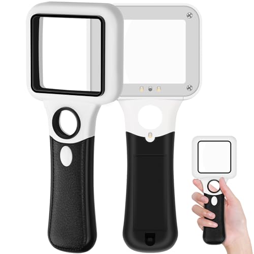 Compact Magnifying Glass with Lights,45X 10X Small Handheld Lighted Magnifier, 3 LED Light Magnifying Glass for Reading Small Prints & Low Vision Seniors Rectangle 1PACK