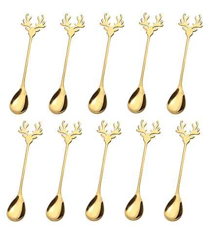 20 Pieces Gold Plated Stainless Steel Mini Coffee Espresso Spoon, Elk Shaped Spoon Dessert Teaspoons Small Soup Spoons 5.5 Inch Specialty Demitasse Stirring Spoons #TOP16