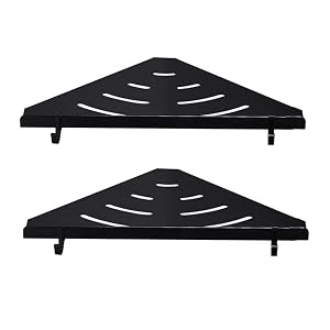 Shower Caddy Corner Shower Shelves Wall Mounted Shower Rack with Hook Black No Drilling Self Adhesive Space Aluminum