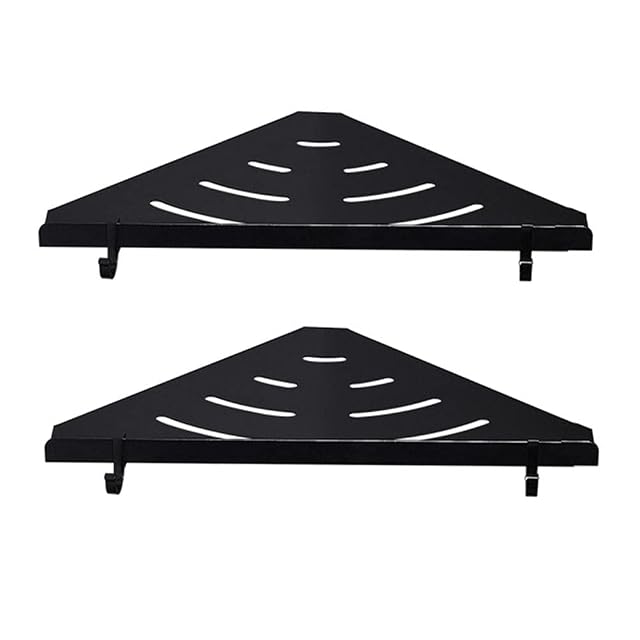 Shower Caddy Corner Shower Shelves Wall Mounted Shower Rack with Hook Black No Drilling Self Adhesive Space Aluminum