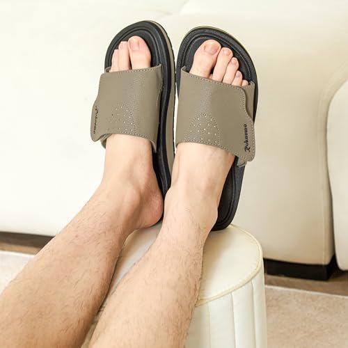 Roknemo Mens Slide Sandals - Adjustable Athletic Casual Comfort Lightweight Open Toe Slides - Sport Sandals with Memory Foam Soft Cushion Footbed - khaki 12 by Roknemo - Used condition - Image 2