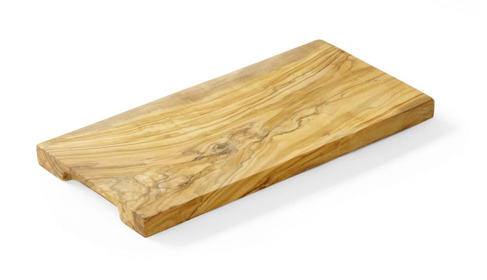 HENDI Planche de service en bois d’olivier | avec poignées sculptées, rectangulaire, env. 300x150x(H)18mm