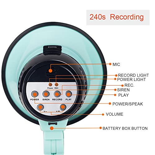 Mymealivos Portable Megaphone Bullhorn 20 Watt Power Megaphone Speaker Voice And Siren/Alarm Modes With Volume Control And Strap (Teal)… #TOP1