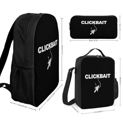 Click Bait Classic Backpack Lunch Bag Pencil Case 3 Piece Set Travel Daypack2