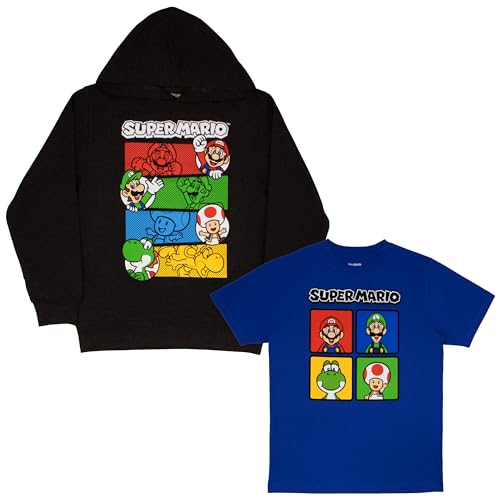 Image of Nintendo Super Mario Boy's Hoodie and T-Shirt 2-Pack, Hooded Sweatshirt and Tee Set for Kids