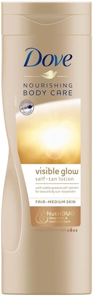 2 Pack of Dove Nourishing Body Care Visible Glow Gradual Self-Tan Fair to Medium Body Lotion 400ml