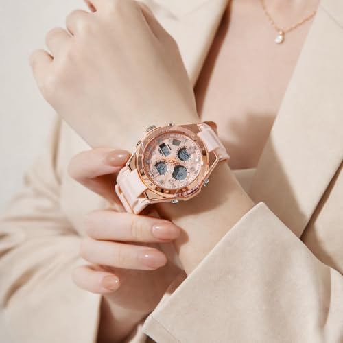 Image of V2A Aura Edge 40mm Analog Digital Watch for Women | Modern Everyday Style | Alarm Stopwatch Backlight Day Date | Comfortable TPU Strap | 50M Water Resistant | Gift for Ladies