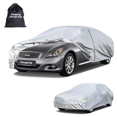 Image of Kaugung Car Cover Custom Fit for Infiniti Q60 (2013-2026), 6 Layers Waterproof All Weather for Automobiles Full Exterior Cover Rain Sun Snow Protector with Door Zipper. Silver