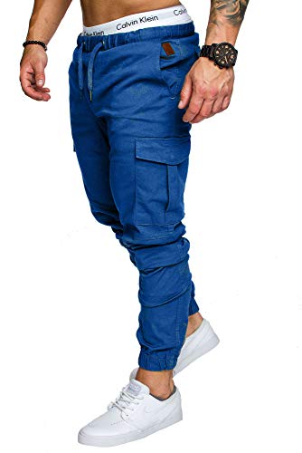 Amaci&Sons Jogger Cargo Herren Chino Jeans Hose 7001 Royalblau W40