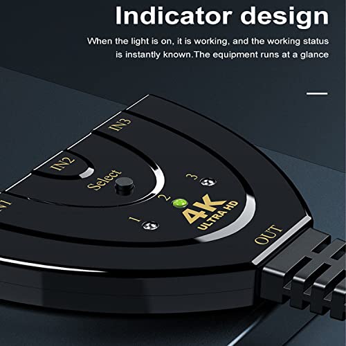HDMI Switch 3 in 1 Out, 4K@60Hz HDMI 2.0 Splitter, 3-Port HDMI Hub Supports Full HD 4K 1080P 3D Player Compatible with Xbox PS5/4/3 Blu-Ray Player Fire Stick Roku