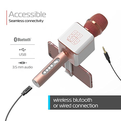 Tzumi Electronics 4955-B PopSolo Bluetooth Karaoke Microfone e Alto-falante, Rose Gold, 11 inches