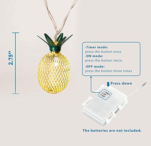 Gigalumi 10Ft 10 Led Pineapple Shaped String Lights, Battery Operated Fairy Lights For Patio Home Wedding Party Bedroom Birthday Hawaiian Tropical Tiki Decoration (Warm White) #TOP1