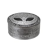 SUMMIT COLLECTION Gifts Polyresin Alien Artifact Decorative Round Metallic Silver Small Storage Box with Ancient Hieroglyphic Design for Jewelry Keys Coins