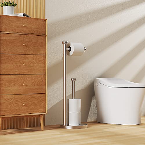 Vehhe Toilet Paper Holder Stand, Perfect Tear Free Standing Toilet Paper Holder With Storage, Rustproof Toilet Roll Holder Stand Made Of Stainless Steel For Bathroom| Silver #TOP6