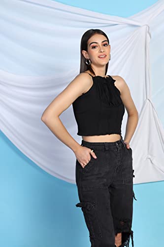 Image of Leriya Fashion Women's & Girls' Solid Square Neck Ribbed /Knitted Sleeveless Stretchable Slim Fit Crop Tank Top