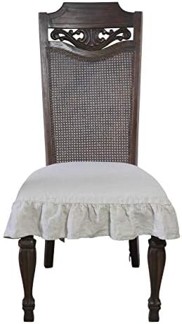 Linen Chair Seat Cover with 3 Sided Ruffle in Small (Natural)
