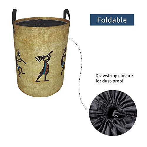 Janrely Large Round Storage Basket With Handles,Southwestern Southwest Native American Kokopelli Pattern,Waterproof Coating Organizer Bin Laundry Hamper For Nursery Clothes Toys 21.5"X 16.5" #TOP5