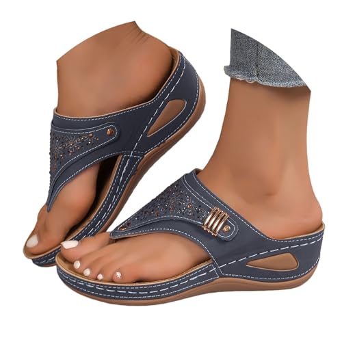 yxlaml Orthopedic Wedge Sandals For Women Dressy With Arch Support,2026 Summer Spring Boho Dressy Orthotic Wedge Sandals,Casual Comfortable Walking Flip Flops For Women With Arch Support Blue