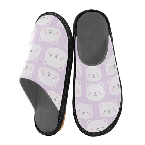 JUNZAN Cartoon Bear Faces Memory Foam Slippers for Women Men House Slippers for Bedroom Indoor