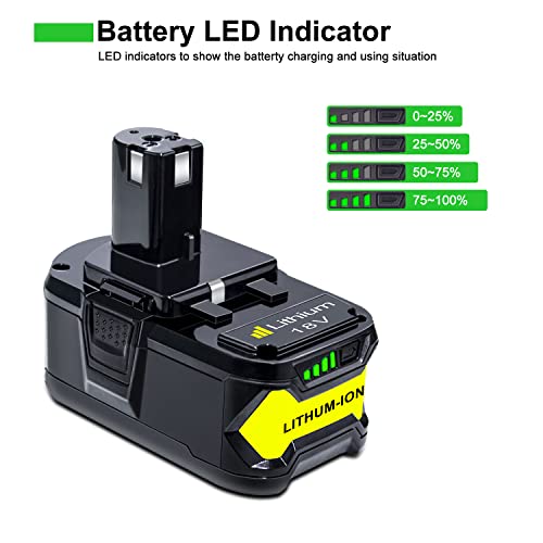 Image of DTK Replacement for Ryobi 18V Battery 6.0Ah ONE+ P102 P103 P104 P105 P107 P108 P109 P190 P122 Cordless Tool Battery(2Pack)