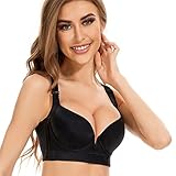 ZUEUN Deep V Bra Push Up Bras for Women Plunge Bra U Back Soft Everyday Bras (Black 34D)