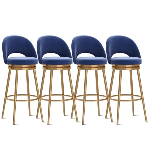 MARIYCH Juego de 4 taburetes de Bar giratorios de 360°, sillas Altas con Respaldo, tapizados con Estructura y Patas para Isla de Cocina, Color Azul, 65 cm, 4 Unidades