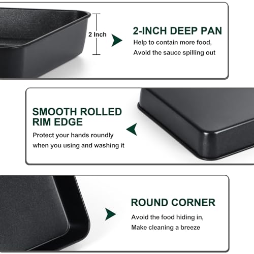 P&P CHEF Toaster Oven Pan with Lid, Nonstick Cake Lasagna Pan Rectangular Tray for Baking Roasting Storing, Stainless Steel Core & Plastic Cover, Oven & Freezer Safe, (9.4 Inch, 2Pcs) by P&P CHEF - Image 3