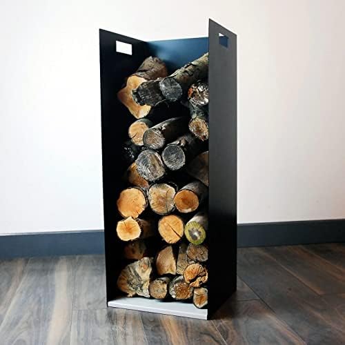 Volcann Compact 62cm Tall Steel Firewood Log Rack - Fireplace Wood Holder Metal Basket with Handheld, Storage for Woodstove, Fireside Accessories (Ivory White)