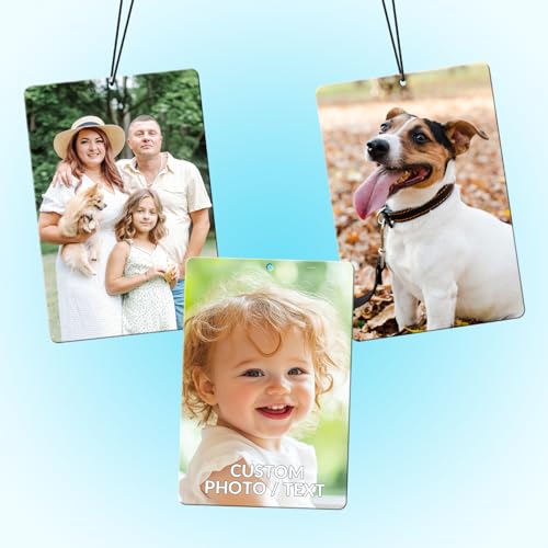 Image of Custom Air Fresheners with Picture for Car | Personalized Photo Gifts; Double-Sided Print; Hanging Ornament; Scent Choice Available; Rectangle Shape
