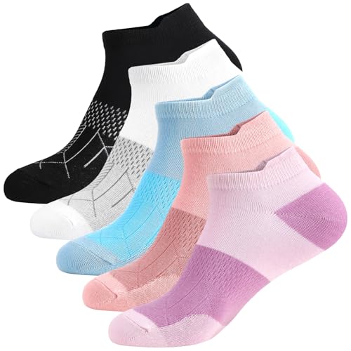scenicamp 5 Pairs Ankle Running Socks for Women, Breathable Athletic Cotton Cushioned Low Cut Socks